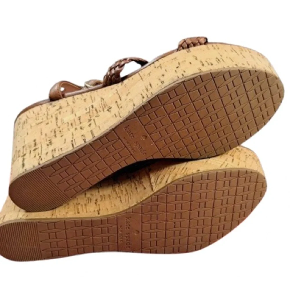 Kate Spade Tianna Brown Leather Wedge Sandals Like New Size 7